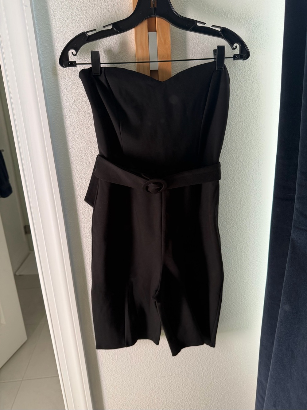 Lovers + Friends Black Strapless Romper with Belt